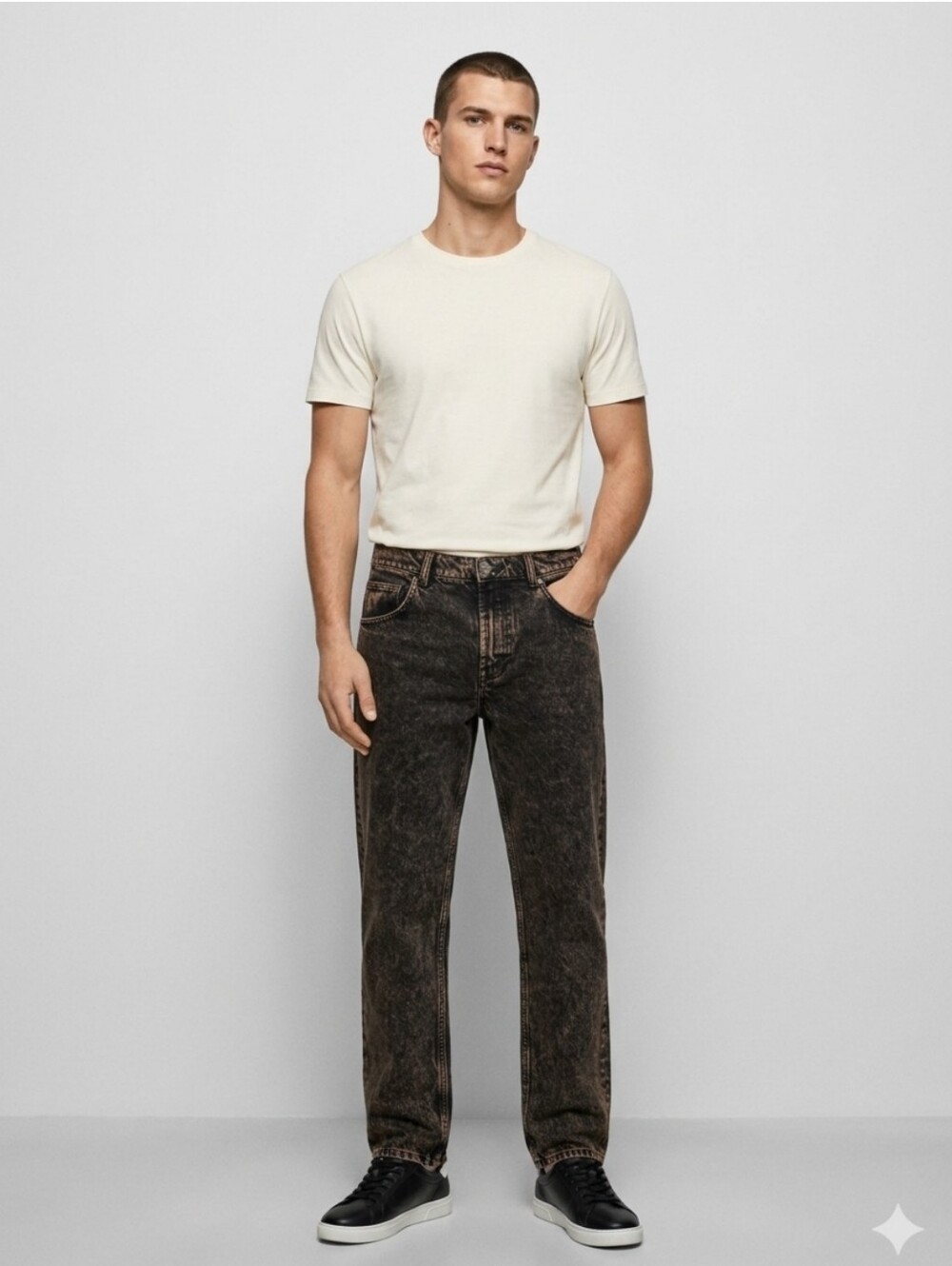 ZARA Men's Limited Edition Washed Effect Denim Pants Jeans In Rust Brown Black